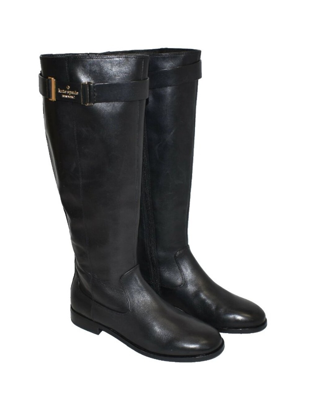 New! kate Spade New Pork Ronnie Riding Boot Black Leather Size 8 M DD24